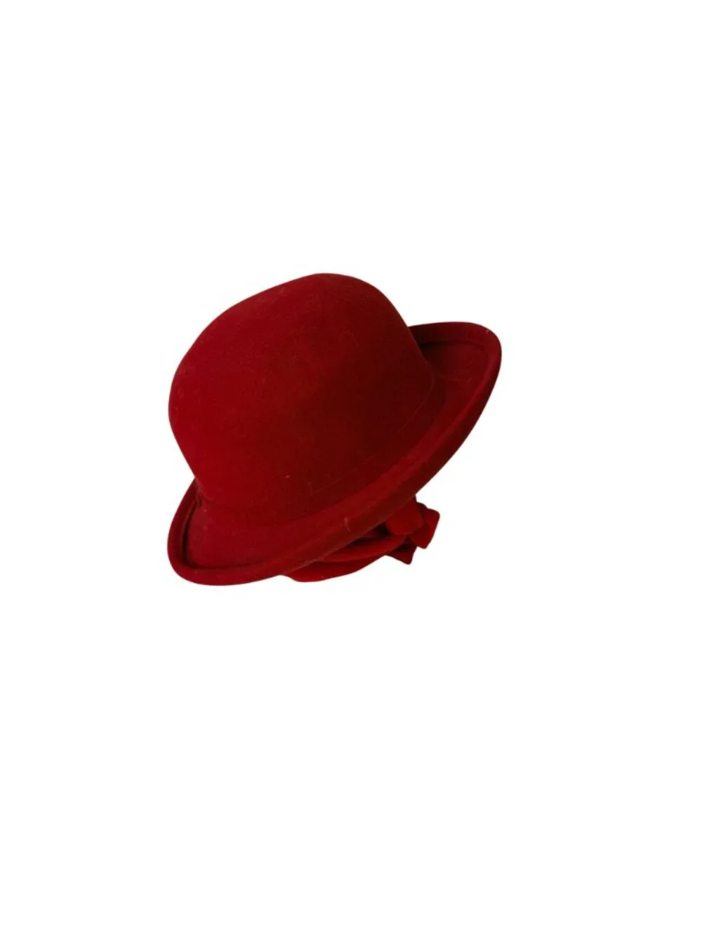 Red DoeSkin Wool Felt Church Hat VTG Scarf Tie Cloche by Bollman USA Millinery